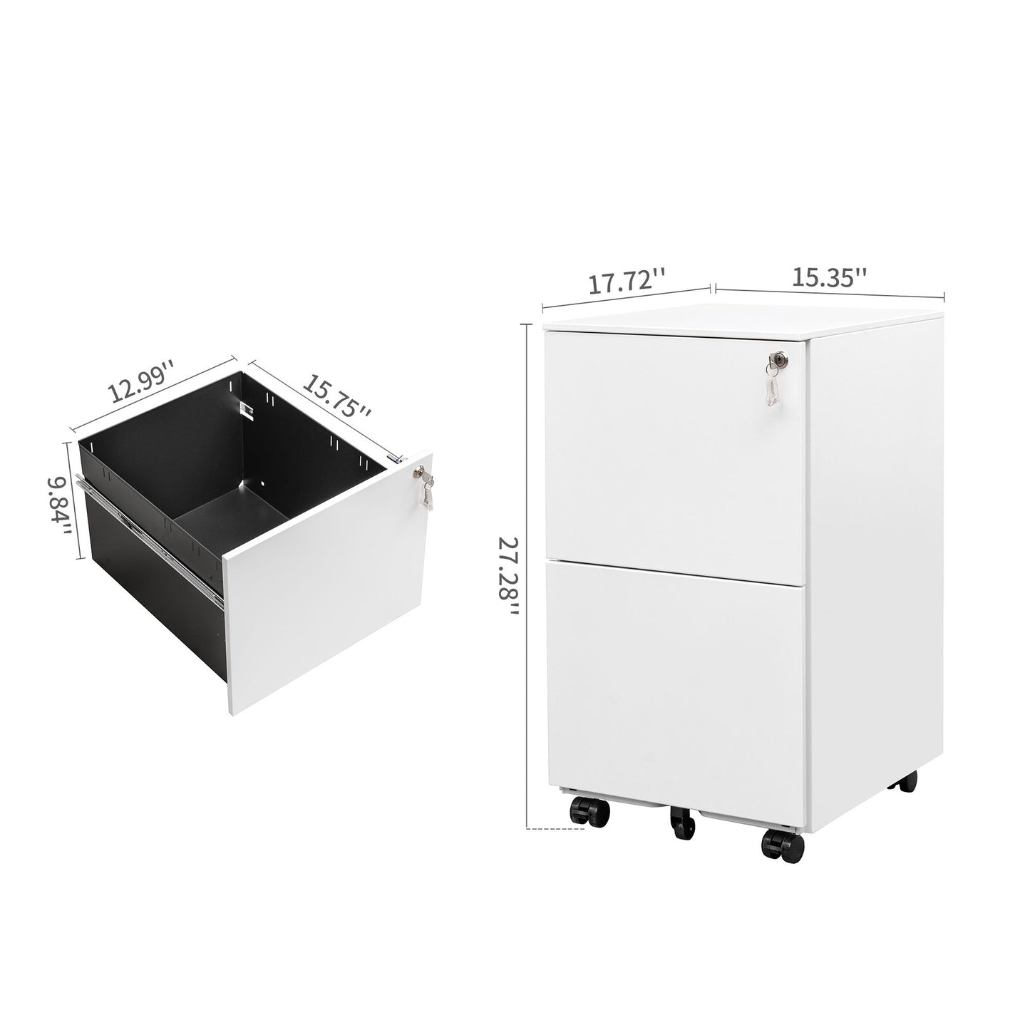 2 Drawer Steel File Cabinet with Lock, Wheels, and Anti-Tilt