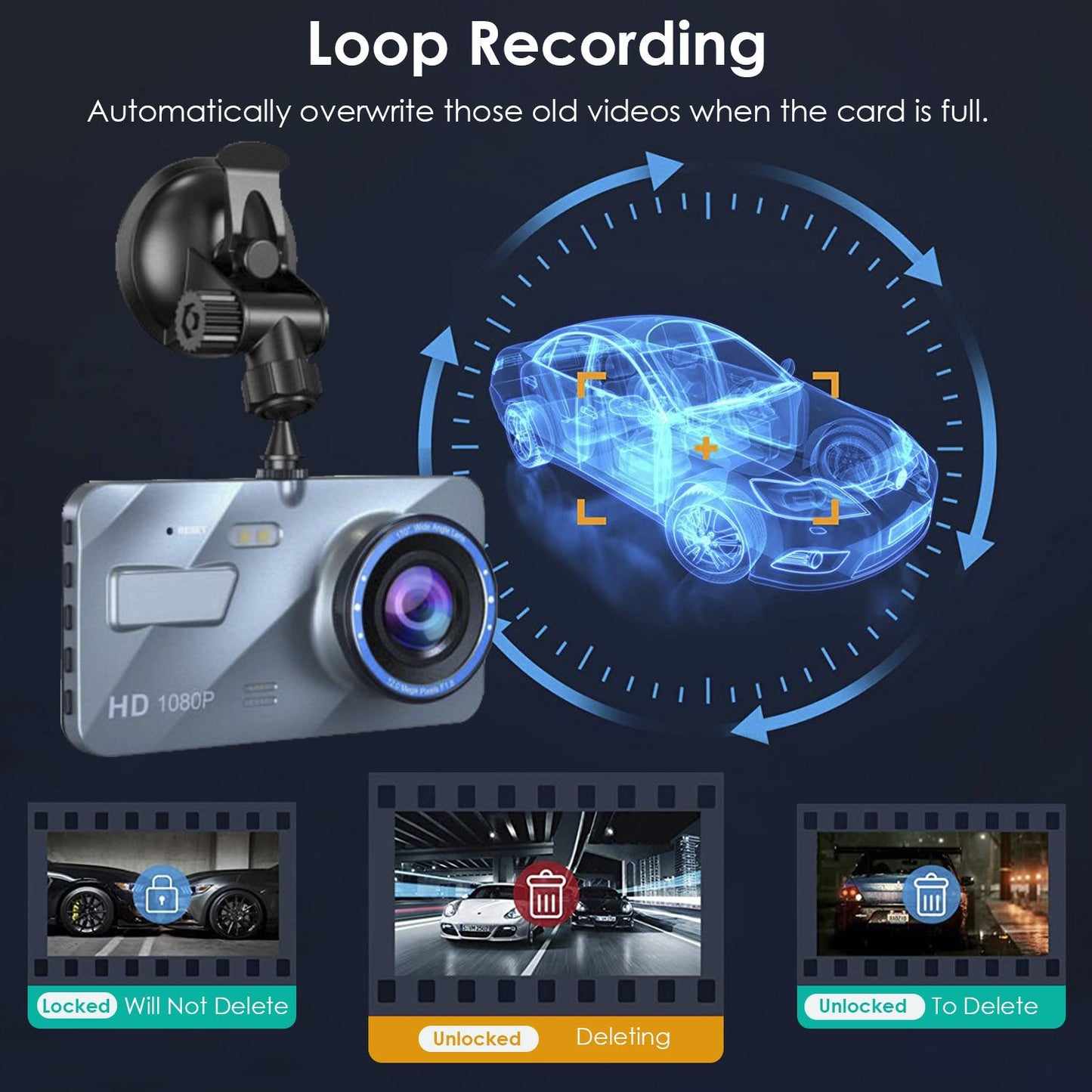 720P Dual Dash Cam Car Camera Recorder Looping Recording Car DVR Driving Vehicle Recorder with Motion Detection Light