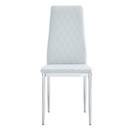 [SET OF 4] Checkered light grey armless high back dining chairs,