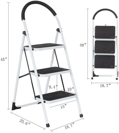 Portable Anti-Slip 3 Step Ladder Folding Lightweight Steel Step Stool Platform 330LBS Capacity