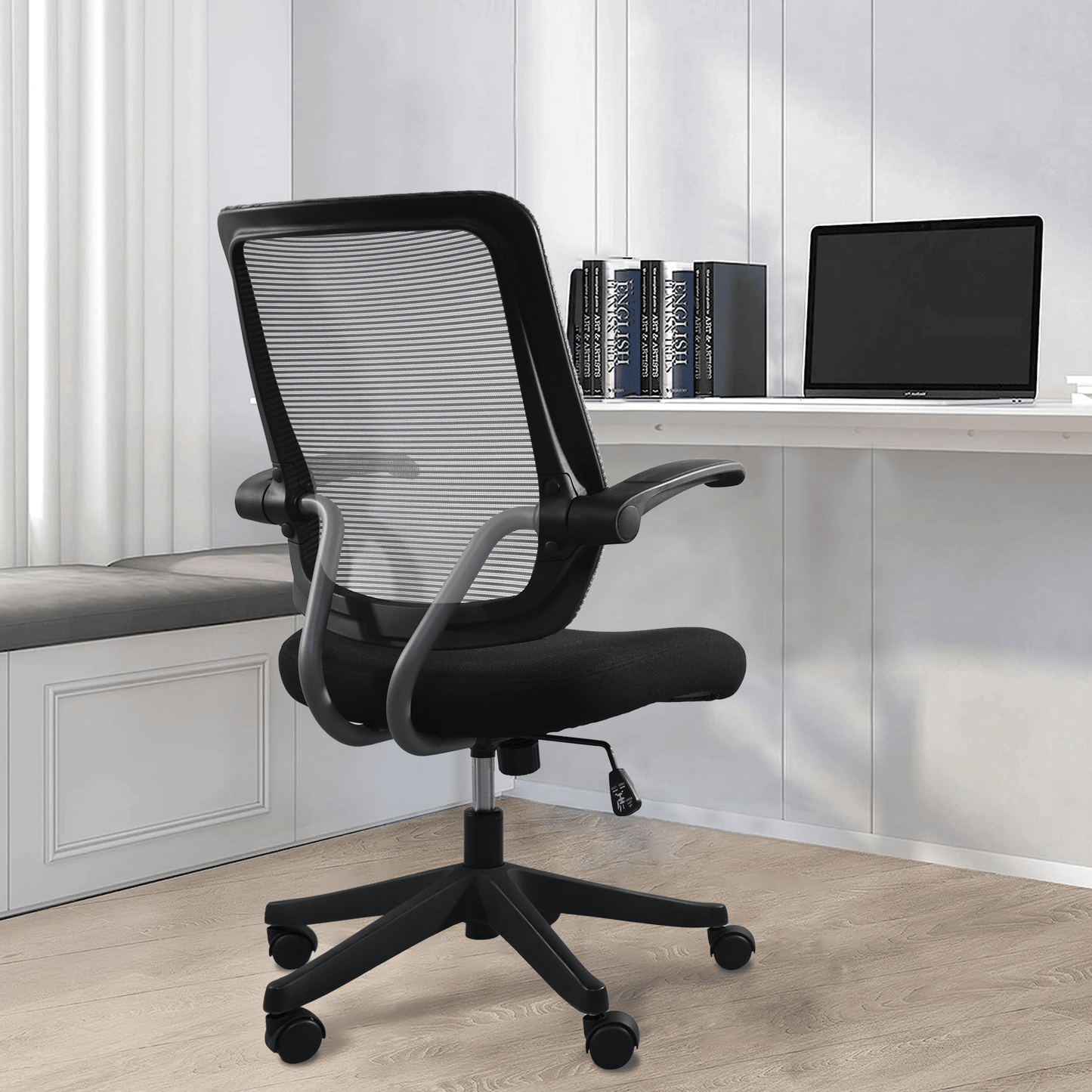 Ergonomic Mid-back Office Chair with Flip-up Armrest,360° Silent Wheels