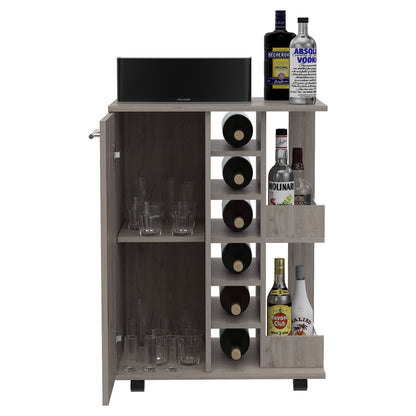 Tennessee Bar Cart, One Cabinet With Division, Six Cubbies For Liquor, Two Shelves