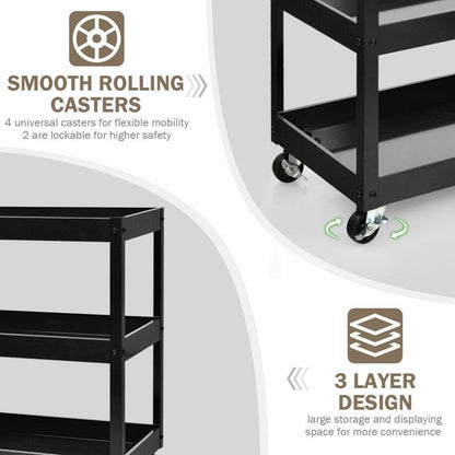 3-Tier Utility Cart with Steel Frame and Four Wheels