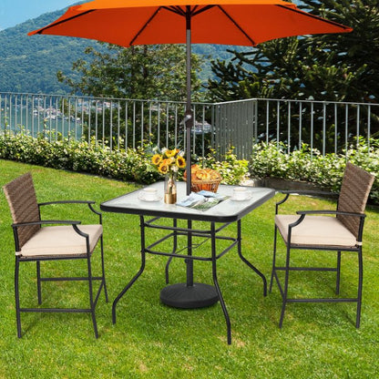 32 Inch Patio Tempered Glass Steel Frame Square Table