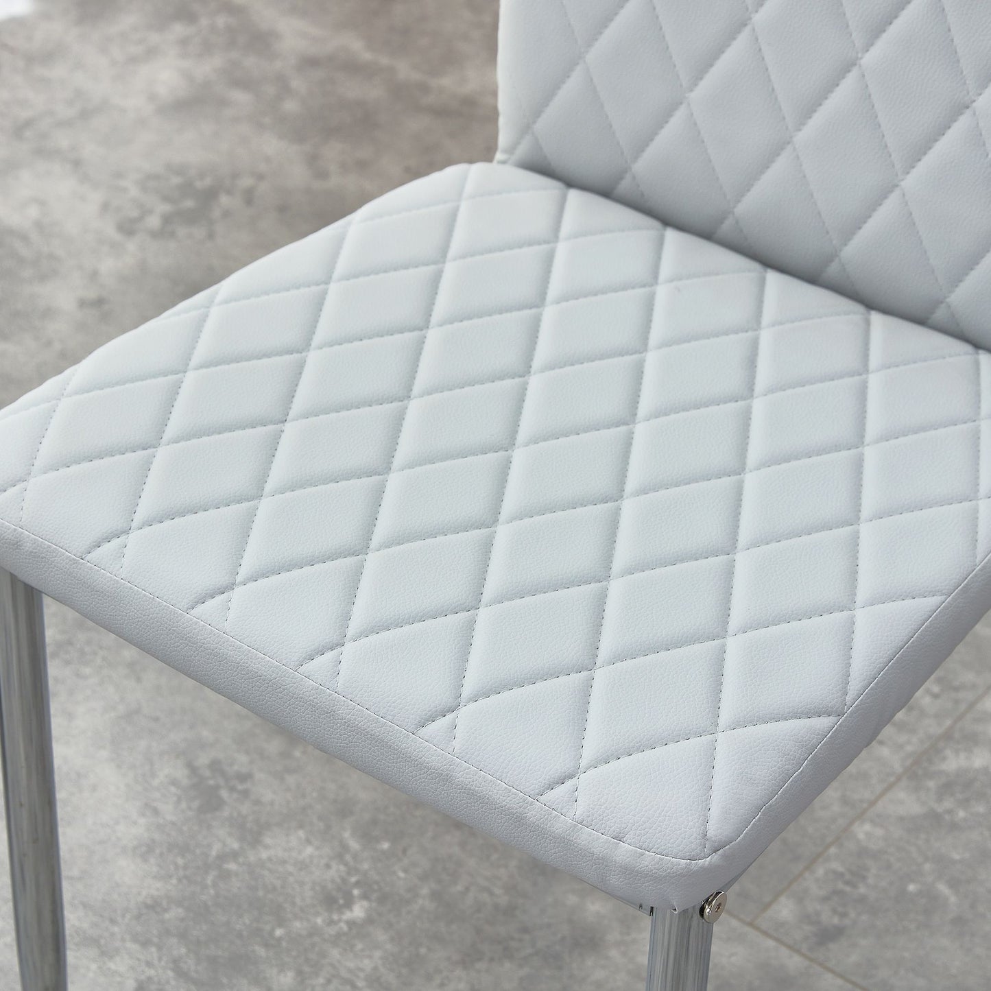 [SET OF 4] Checkered light grey armless high back dining chairs,