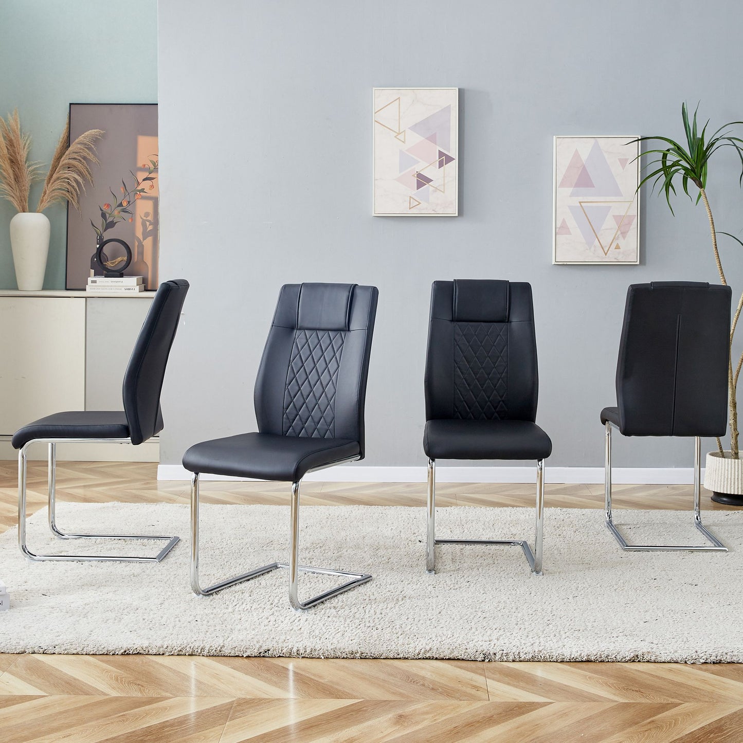 [SET OF 4] Modern Dining Chairs with Faux Leather Padded Seat