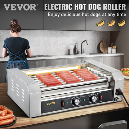 VEVOR Hot Dog Roller, 18 Hot Dog Capacity 7 Rollers, 1050W Stainless Steel