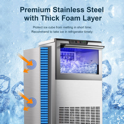 Commercial Ice Maker 100-150lbs/24H Ice Maker Machine, Auto Self-Cleaning, LED Digital Display, Blue Light, Under Counter/Freestanding Ice Machine for Home/Office/Restaurant/Bar