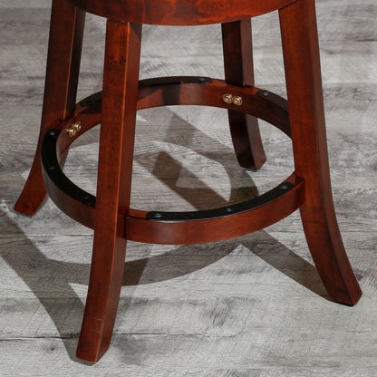 30" Bar Stool, Cherry Finish, Beige Fabric Seat