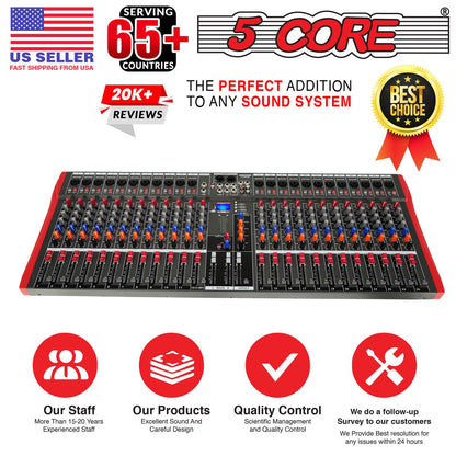 5 Core Audio Mixer 24 Channel DJ Sound Board w Bluetooth USB PC Recording