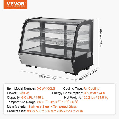 VEVOR Refrigerated Display Case Bakery Display Fridge Case 5 cu ft/146L 2-Tier