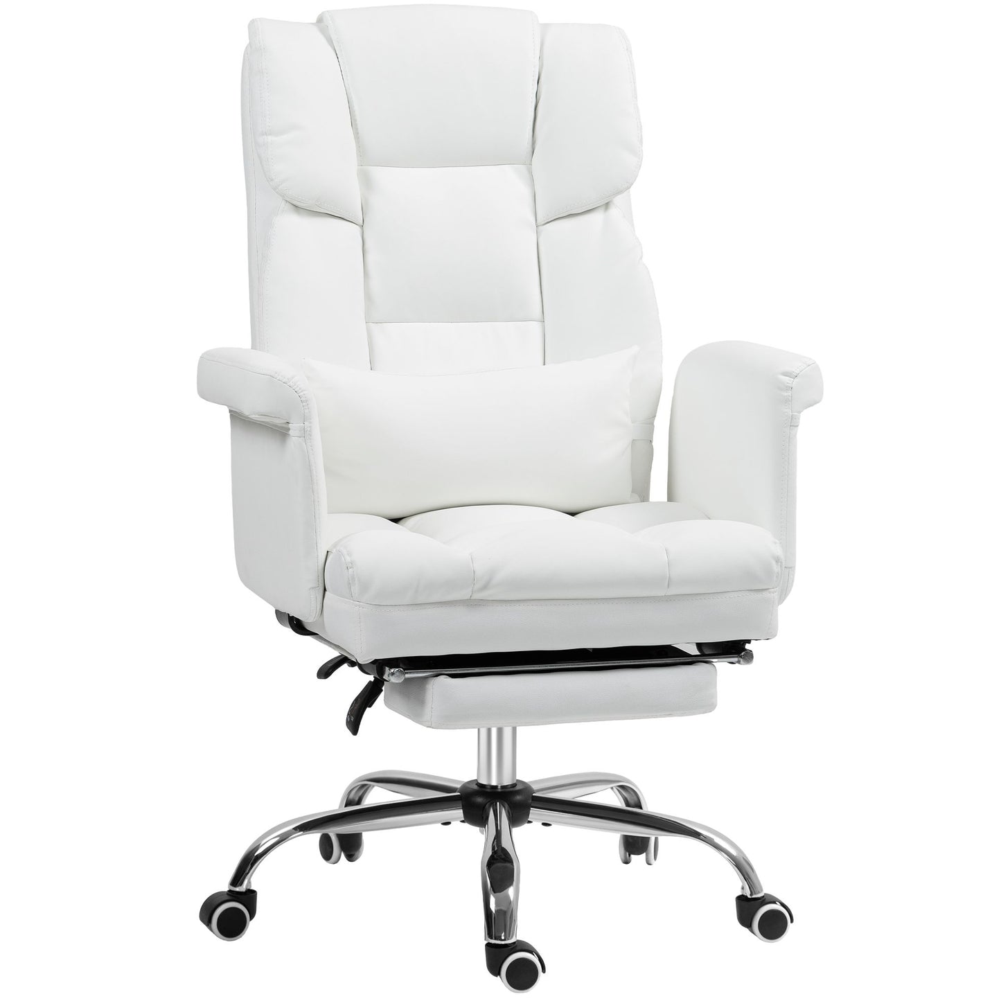 HOMCOM Executive Office Chair, PU Leather Ergonomic Office Desk Chair, Reclining and Swivel Chair with Footrest and Lumbar Support, White