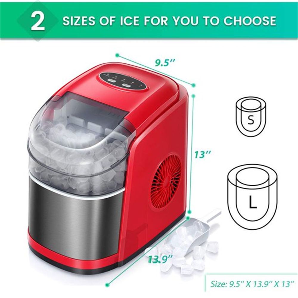 Countertop Ice Maker;  9 Cubes Ready in 6-8 Minutes with Self-Cleaning Program;  Compact Automatic Ice Makers;  Red;  Black&Red;  White