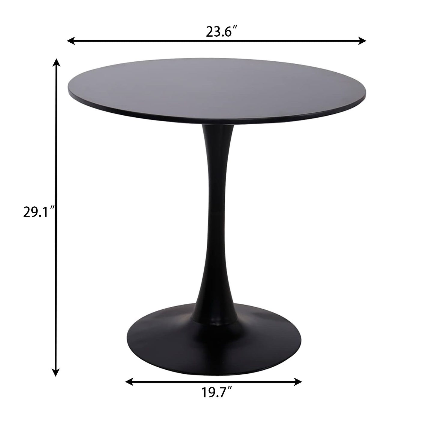 Black Round Table, Modern Dining Table, MDF Top and Steel Base Tulip Round Kitchen Table, Mid Century Coffee Table for Living Room 24 Inch