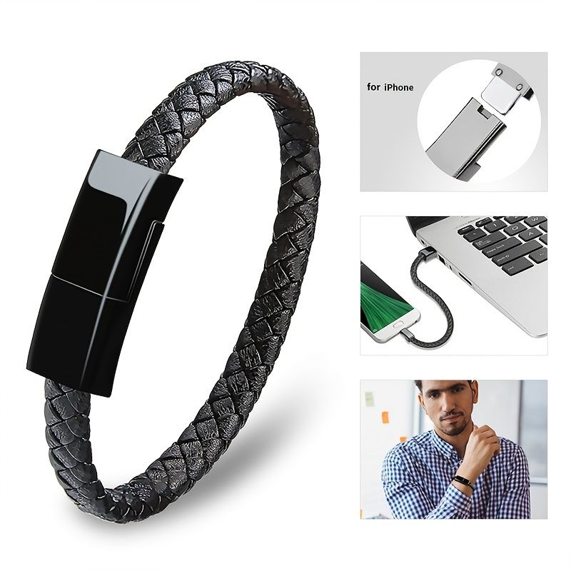 ANSTY Portable Braided Leather Charger Cord Smart USB Charging Cable Bracelet Cord For Android IPhone Phone