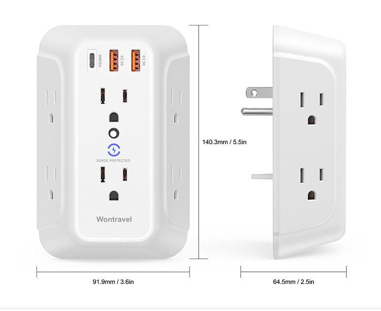 Surge Protector, Outlet Extender with Night Light,, USB Wall Charger Power Strip, Multi Plug Outlet for Home, Office, School, ETL Listed