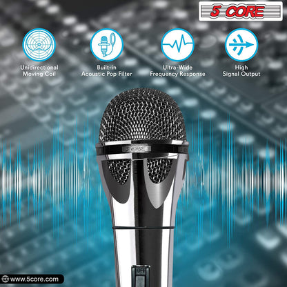 5 CORE Microphone Dynamic Vocal Handheld Mic Cardioid Unidirectional Microfono w On Off Switch + XLR Audio Cable for Singing Karaoke Public Speaking & Parties - PM 817 CH