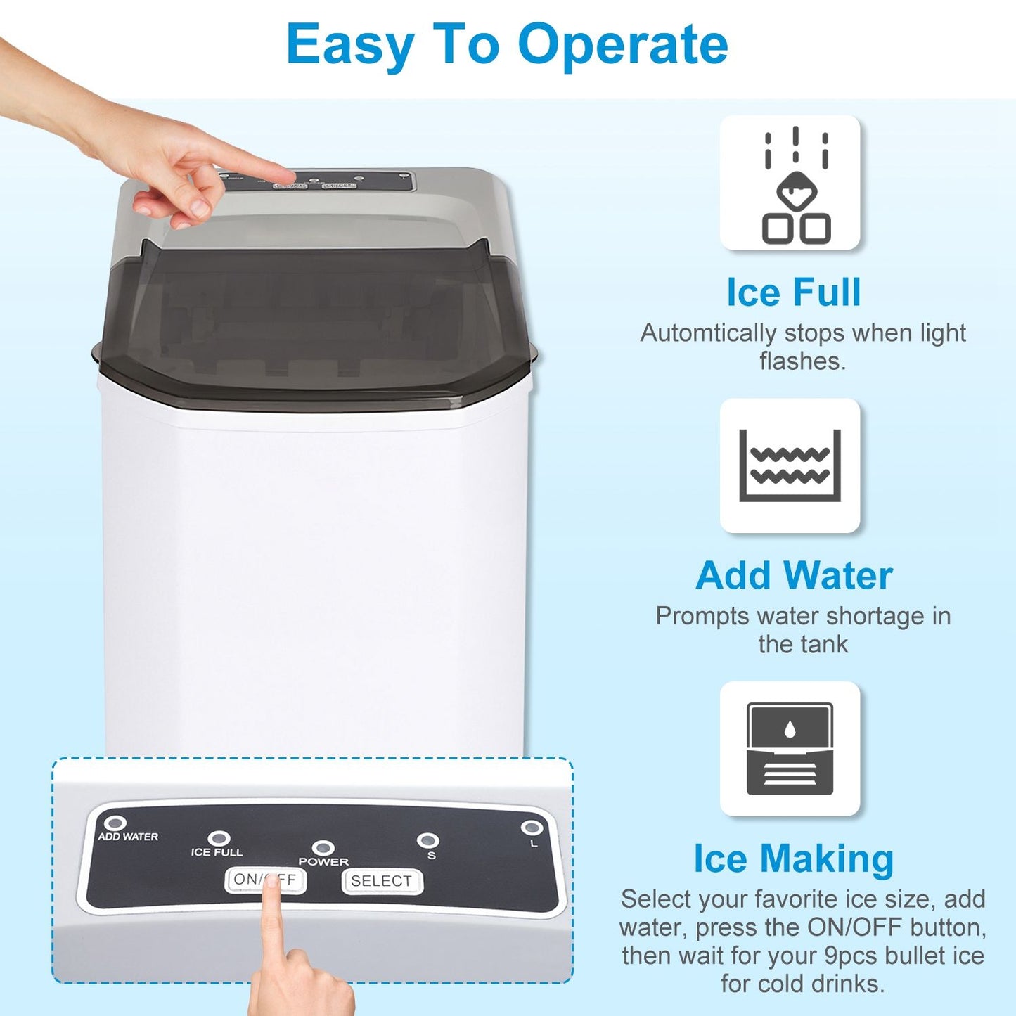 Electric Countertop Ice Maker with Ice Scoop Basket Self-cleaning Max 33LBS/24Hrs Ice Making Machine Bullet Ice Machine for Home Kitchen Office Party Bar RV