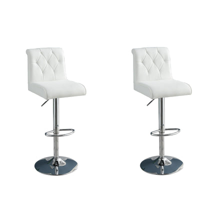 [SET OF 2] Adjustable White Faux Leather Gas Lift Bar Stools