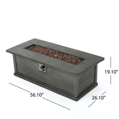 56" Outdoor 50,000 BTU Rectangular MgO Concrete Propane Fire Pit, Grey Wood Pattern (Tank Cover not Included)