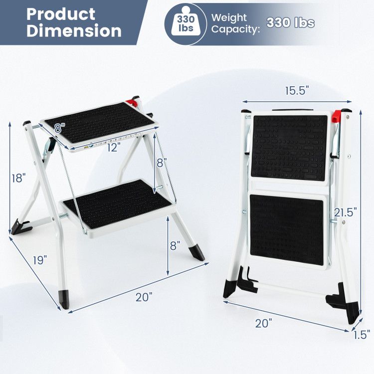 Folding 2 Step Ladder wiht Anti-Slip Pedal and Large Foot Pads