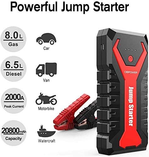 DBPOWER G16 2000A 20800mAh Portable Car Jump Starter(UP to 8.0L Gas/6.5L Diesel Engines) 12V Auto Lithium-Ion Battery Booster with Smart Clamp Cables, Quick Charge, and LED Flashlight