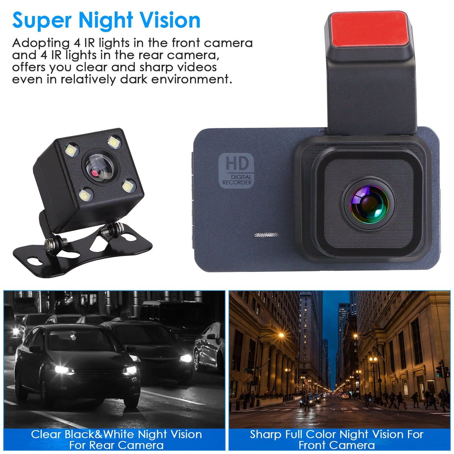 1080P Dual Lens Dash Cam Vehicle Driving Recorder Car DVR with WiFi GPS G-Sensor APP Control Motion Detection Parking Monitor Night Vision