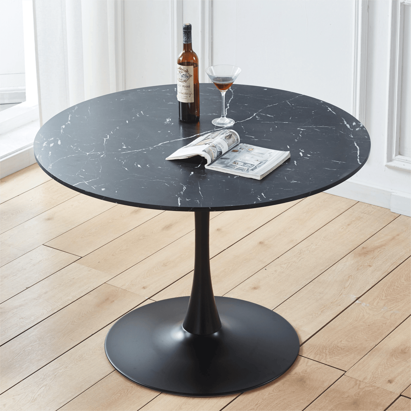 42.1\" Table Mid-century Dining Table for 4-6 people With Round Mdf Table Top, Pedestal Dining Table, End Table Leisure Coffee Table