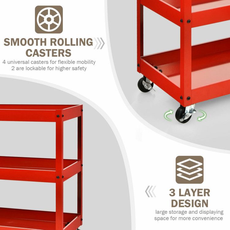 3-Tier Utility Cart with Steel Frame and Four Wheels