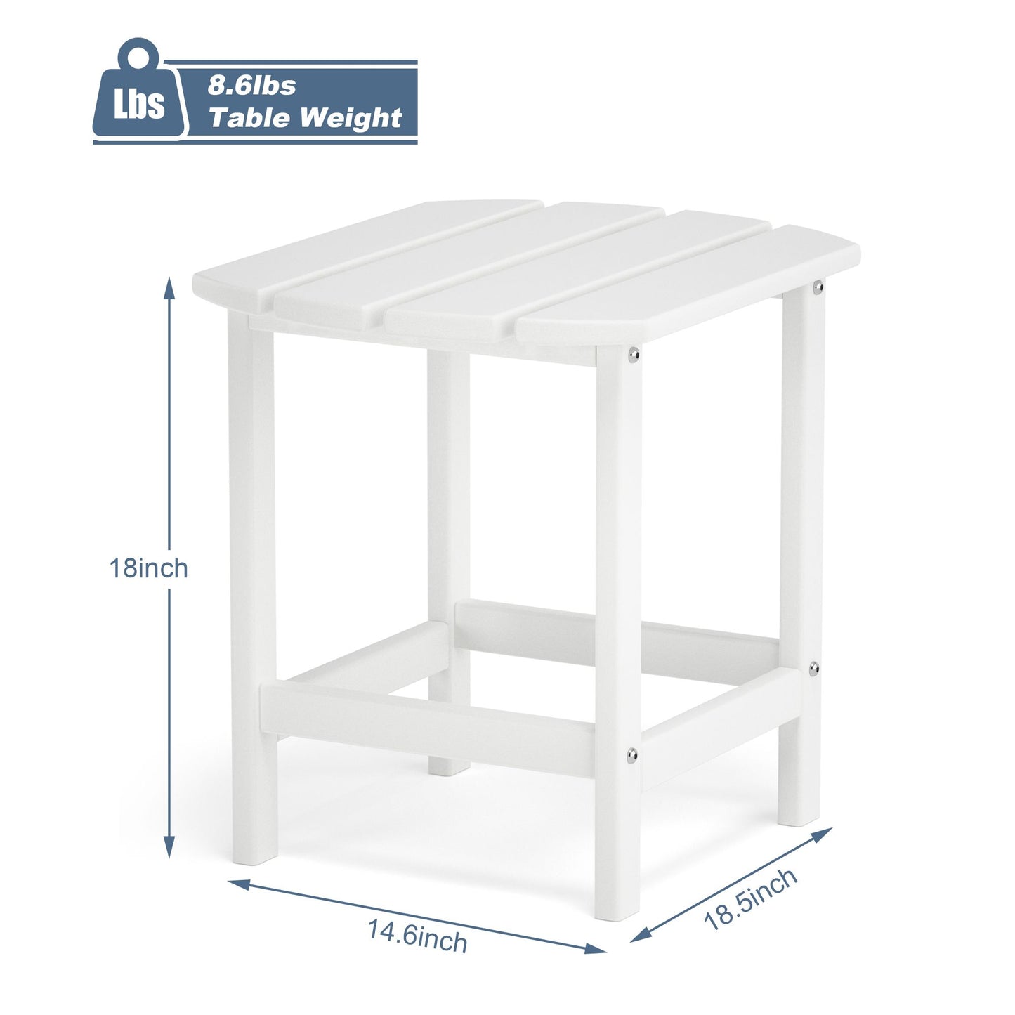 Adirondack Outdoor Side Table;  HDPE Plastic End Tables for Patio;  Backyard;  Pool;  Indoor Outdoor Companion;  Easy Maintenance Weather Resistant Lawn Furniture