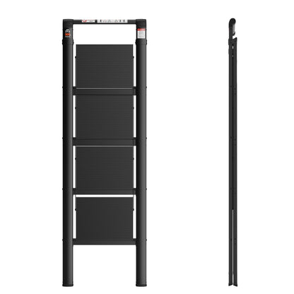 4 Step Ladder;  Retractable Handgrip Folding Step Stool with Anti-Slip Wide Pedal;  Aluminum Step Ladders 4 Steps;  300lbs Safety Household Ladder