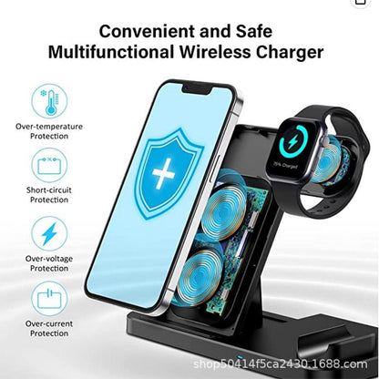 Popular folding 4-in-1 multi-function mobile phone wireless charger for Apple 12/13/15W wireless fast charging