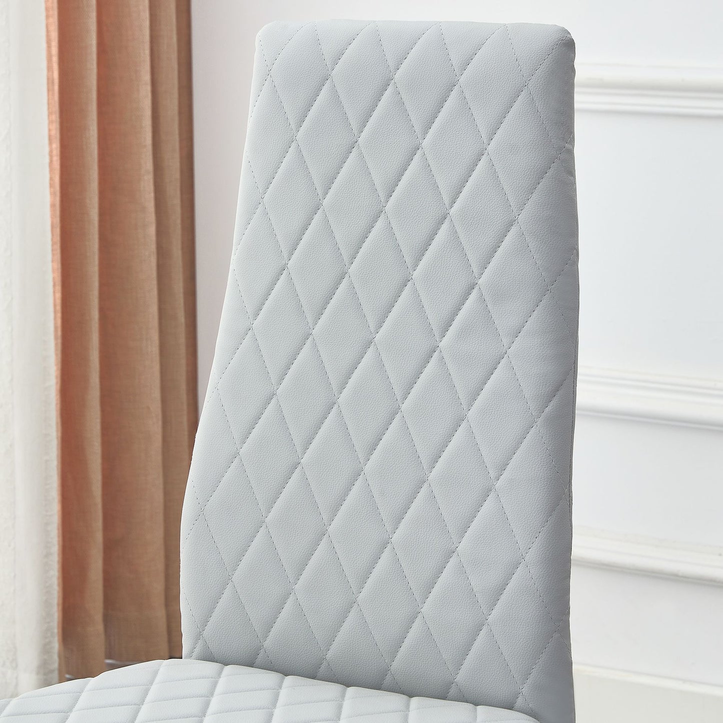 [SET OF 4] Checkered light grey armless high back dining chairs,