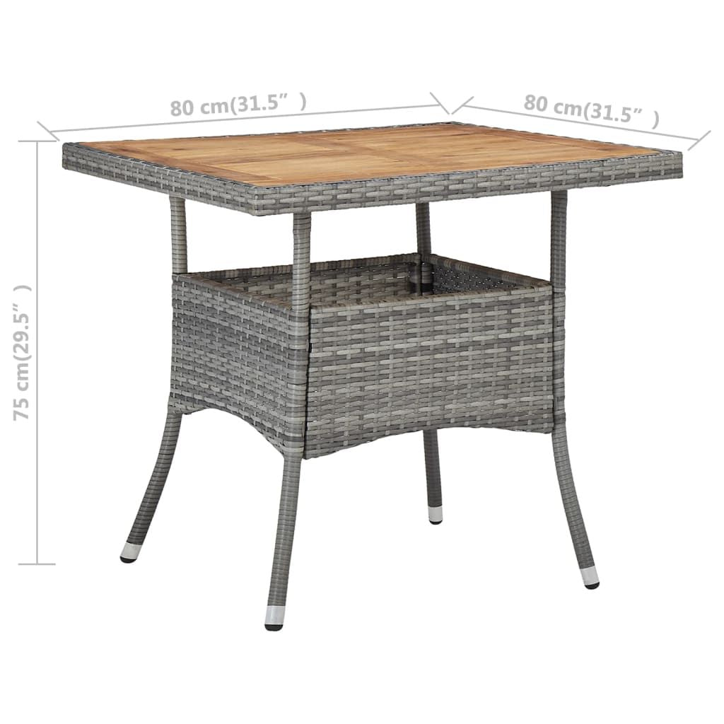 Patio Dining Table Gray Poly Rattan and Solid Acacia Wood