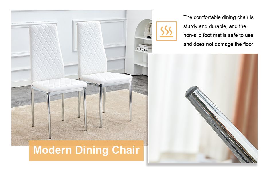 [SET OF 4] Grid armless white high backrest dining chair