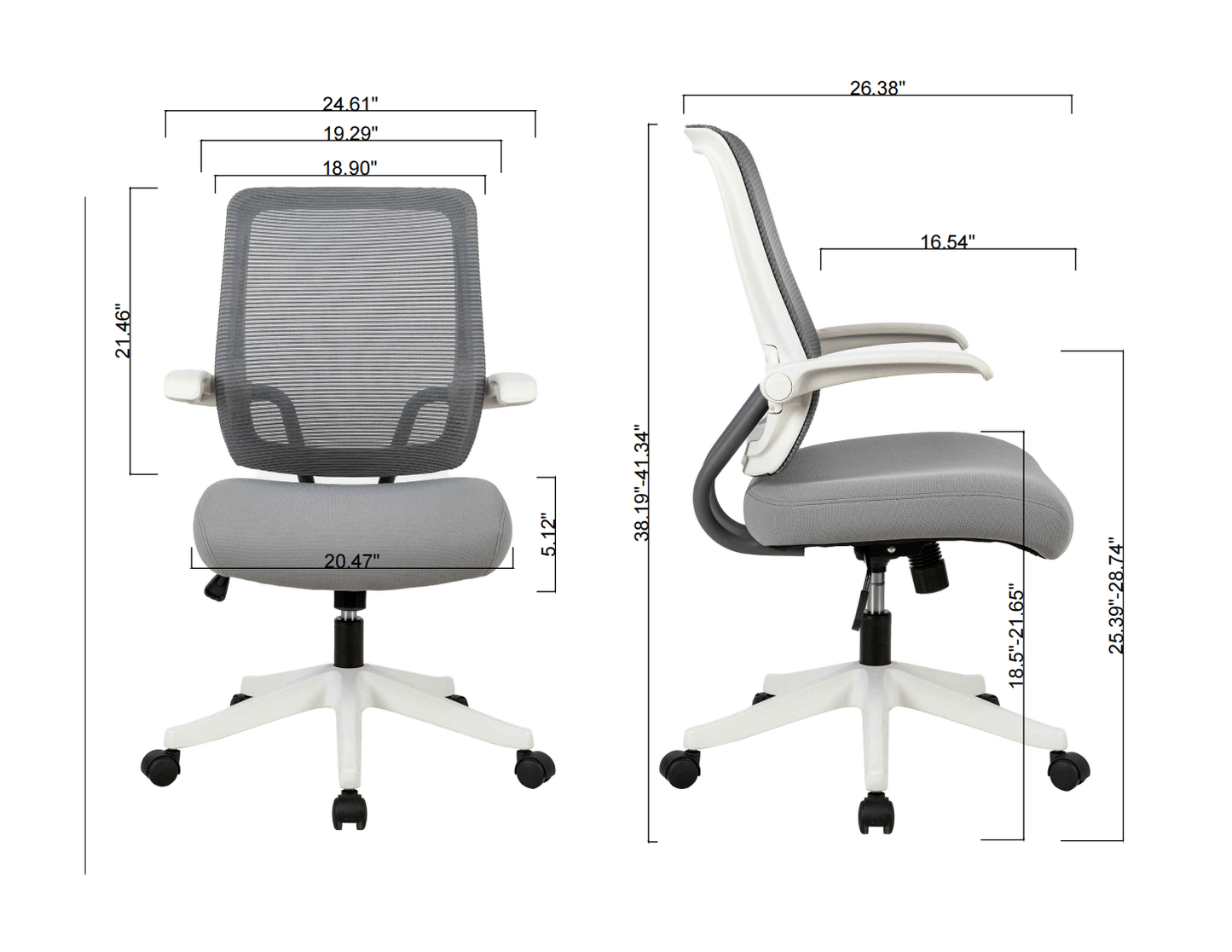 Ergonomic Mid-back Office Chair with Flip-up Armrest,360° Silent Wheels