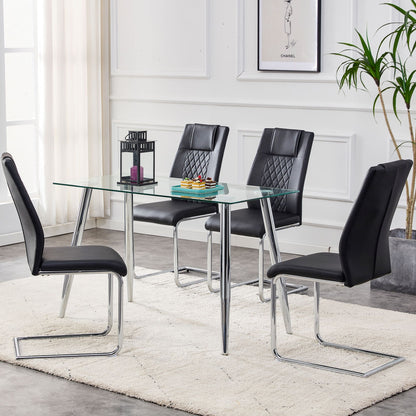 [SET OF 4] Modern Dining Chairs with Faux Leather Padded Seat