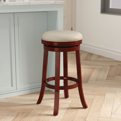 30" Bar Stool, Cherry Finish, Beige Fabric Seat