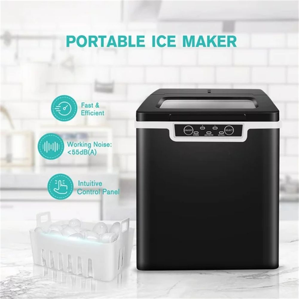 Ice Maker Countertop Machine;  26 lbs/24H;  S/L Two Ice Cube Size;  Black