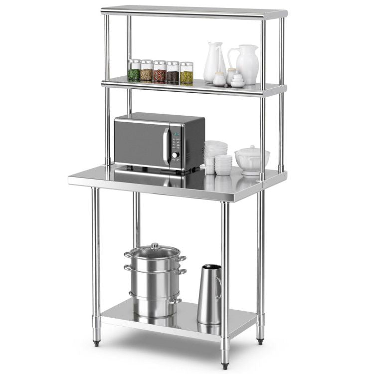 36 x 12 Inch Kitchen Stainless Steel Overshelf with Adjustable Lower Shelf