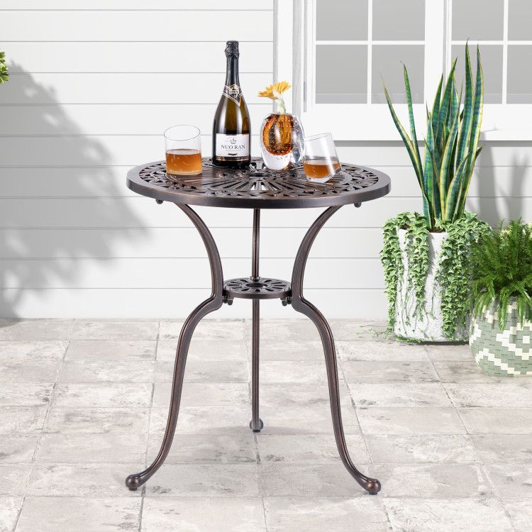 24 Inch Round Cast Aluminum Table Patio Dining Bistro Table with 2 Inch Umbrella Hole