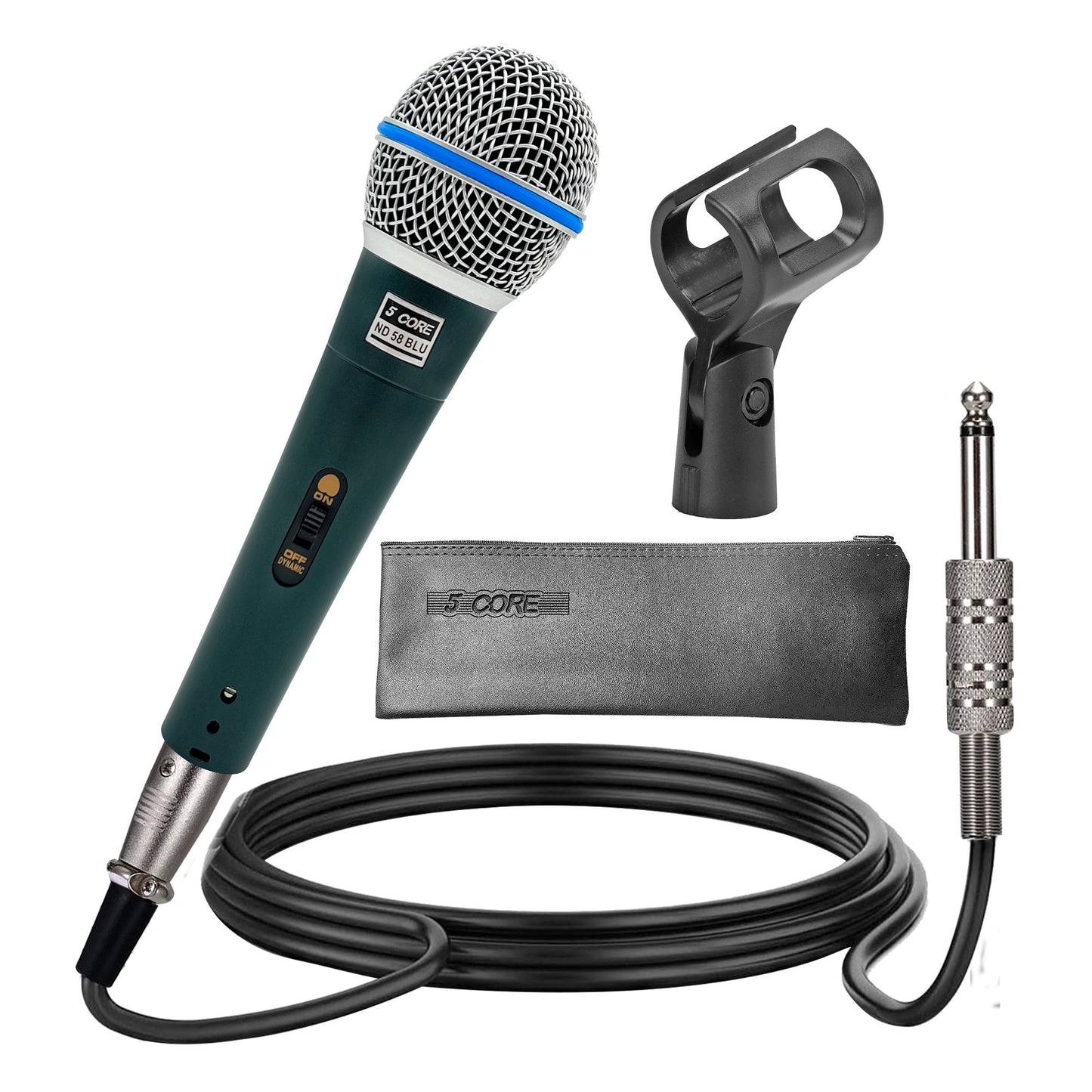 5 CORE Professional Dynamic Vocal Microphone Neodymium Cardioid Unidirectional Handheld Mic for Singing Karaoke Steel Mesh Grille Metal Body With ON Off Switch + 16ft Detachable Cable + Clip + Bag