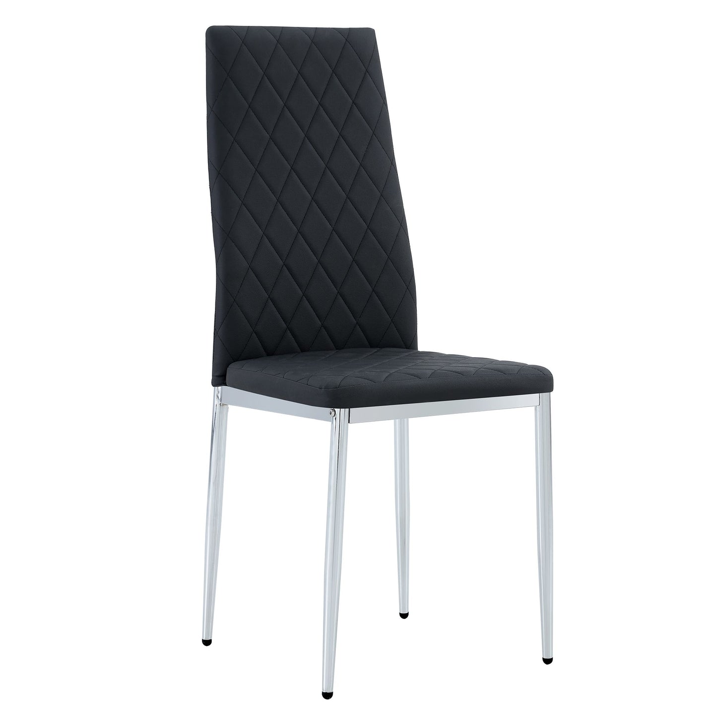 [SET OF 4] Checkered armless high back black and metal dining chair