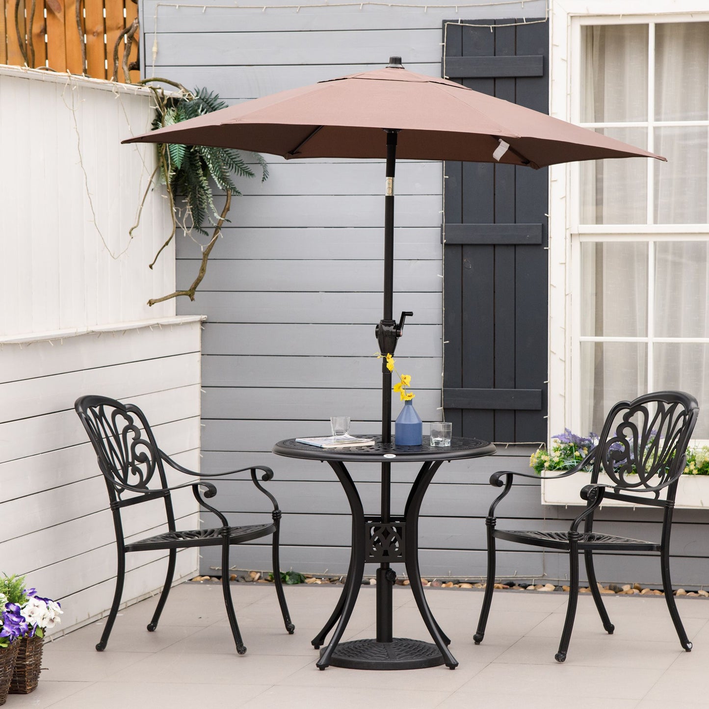 Outsunny 30" Round Patio Dining Table with Umbrella Hole, Antique Cast Aluminum Outdoor Bistro Table Only, Black