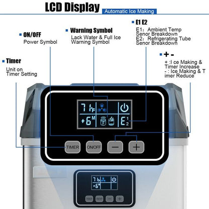 48 Lbs Stainless Self-Clean Ice Maker with LCD Display