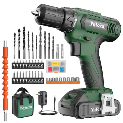 Cordless Drill Set, 20V Electric Power Drill with Battery And Charger, Dark Green