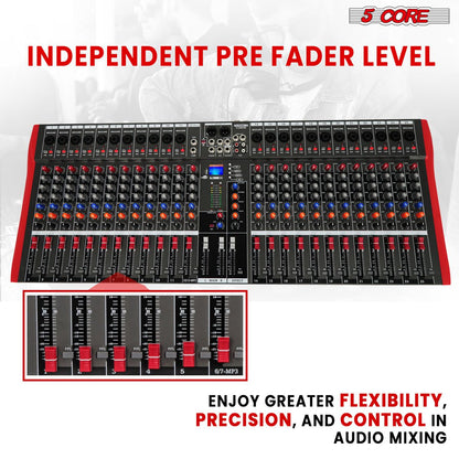 5 Core Audio Mixer 24 Channel DJ Sound Board w Bluetooth USB PC Recording