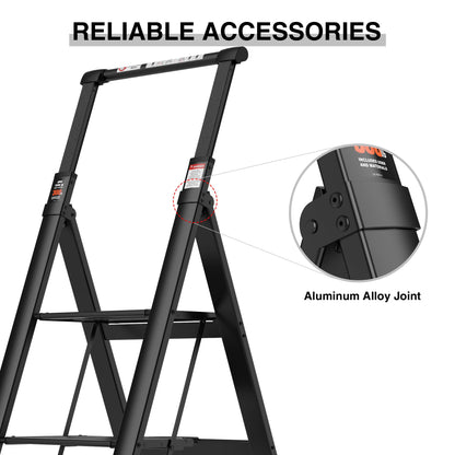 4 Step Ladder;  Retractable Handgrip Folding Step Stool with Anti-Slip Wide Pedal;  Aluminum Step Ladders 4 Steps;  300lbs Safety Household Ladder