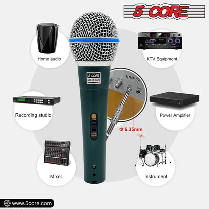 5 CORE Professional Dynamic Vocal Microphone Neodymium Cardioid Unidirectional Handheld Mic for Singing Karaoke Steel Mesh Grille Metal Body With ON Off Switch + 16ft Detachable Cable + Clip + Bag