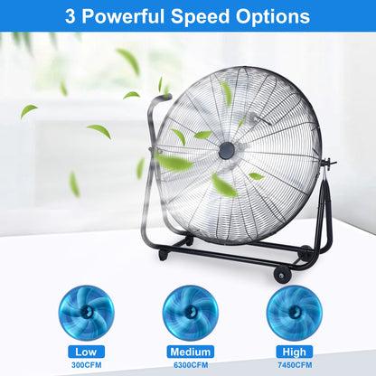 Dynamic 30-Inch Floor Fan with Roll Booster - Industrial-Grade Airflow, 360 Degree Adjustable Tilt, and Portable Design for Rapid Cooling and Flexible Air Circulation